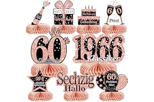 Voxisroma 60. Geburtstag Frauen 9 STK Roségold Rosa Bienenwabe Mittelstück Tischdeko Geburtstag,60 Geburtstag Deko,60 Geburtstag Party Deko Supplies,Geschenke Für Frauen Zum Geburtstag （Deutsche）