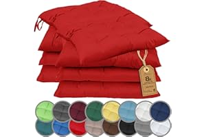 NatureMark Set 8 Cuscini per Sedie con Cordini 40x40 cm – Set di Cuscini Imbottiti per Cucina, Giardino e Interni – Colore Rosso