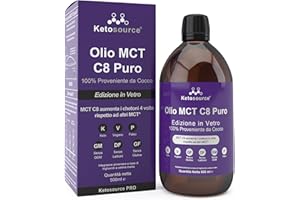 Olio MCT C8 Puro | Produce 4 volte chetoni rispetto ad altri oli MCT | Massima purezza superiore al 99% | 100% cocco | Supporta cheto e digiuno | Bulletproof | Bottiglia di Vetro 500ml | Ketosource®