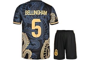 KISRAS R. Madrid Jude Bellingham #5 Heim Retro Black Dragon Limitierte Sonderedition Seltenes Fußball Kinder Trikot Shorts Set Jugendgrößen