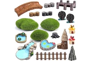 BDYLYS 19Pcs Miniature Fairy Garden Accessories Resin River Pond and House Figurines for Outdoor Micro Landscape Plant Pots and Bonsai Craft Decoration