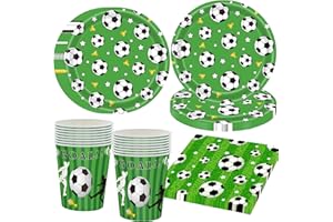 OMZSXK Fußball Partygeschirr für 16 Gäste,Grün Fussball Partyteller Party Deko Geschirr,Fußball Pappteller Pappbecher Servietten,Fussball Party Dekorationen Mädchen Junge Kindergeburtstag Deko