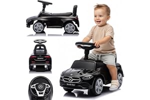SUN BABY Porteur Enfant 1 an Mercedes AMG C63 Coupe S voiturette, Interactive avec klaxon et Sons de Moteur Push Car (Noir)