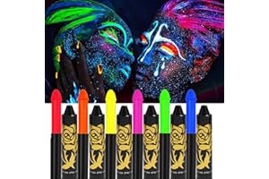 EONFAVE Neon Face Paint - 6pcs Neon Rainbow Face Paint Crayons - UV Blacklight Neon Fluorescent Face and Body Paint Stick - Club Makeup Art Glow in the Dark Festival Face Paint Kit