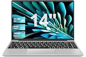 AOCWEI Ordenador Portátil Win 10 con 5G WiFi, Portátil 14 Pulgadas 6GB RAM 64GB SSD Expansión SSD 1TB, Bluetooth 4.2 3.0 Transmisión Puerto 1920*1080 FHD Portatiles Buenos & Mini Puerto Multimedia-Plata