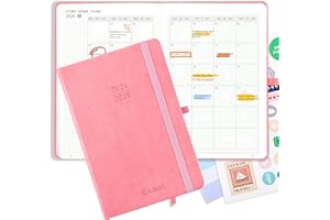 ELAKIRI Kalendarz 2025 kalendarz książkowy A5 1 tydzień 2 strony, terminarz spotkań 2025 (październik 2024-grudzień 2025) z papierem 100 g/m² w twardej oprawie ze skóry PU dla planistów szkolnych