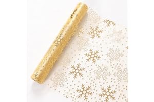 FRIGG 5m Navidad Camino De Mesa Dorado, Organza Decoracion Navidad Hogar, Mantel Navideño Translúcido Estampado Con Copos De Nieve Dorados, Centro De Mesa Navidad 2025 Adornos Navideños Christmas Decoration