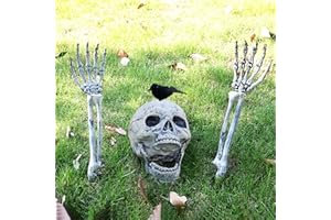 MXJFYY 3pcs Halloween Skeleton Decoration, Skull Crow Ornament, With Fake Skull Head, Bone of Hand, Hand Crow, Horror Ornaments, Outdoor, Garden Decorations, Cemetery Decorations