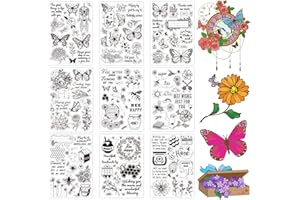 GLOBLELAND 9Pcs Tampon Joint en Silicone Joint de Motif de Papillon Fleurs Abeille Transparent Timbre en Silicone Feuilles de Timbres pour Bricolage Scrapbooking Photo Album Décoratif