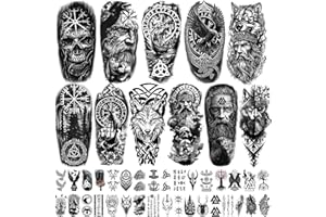 GABIZAFIA 77 hojas de tatuajes temporales vikingos para adultos y niños, tatuajes falsos de piratas vikingos, tatuajes nórdicos de media manga para mujeres y hombres