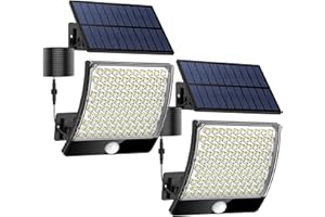MPJ Lot de 2 lampes solaires d'extérieur à 105 LED avec détecteur de mouvement, étanchéité IP65, angle d'éclairage 125°, applique murale solaire pour jardin avec câble de 5 m