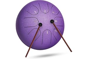 INMAKER Tongue Drum，Tambour à Main 8 Tons 6 Pouces Instrument à Percussion en Acier Avec Livre de Musique pour Éducation Musicale, Yoga, Méditation.