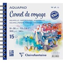 Clairefontaine Aquapad A5 300g - Bloc 25 Feuilles Papier Aquarelle Grain Moyen Fin Spiralé Micro-Perforé