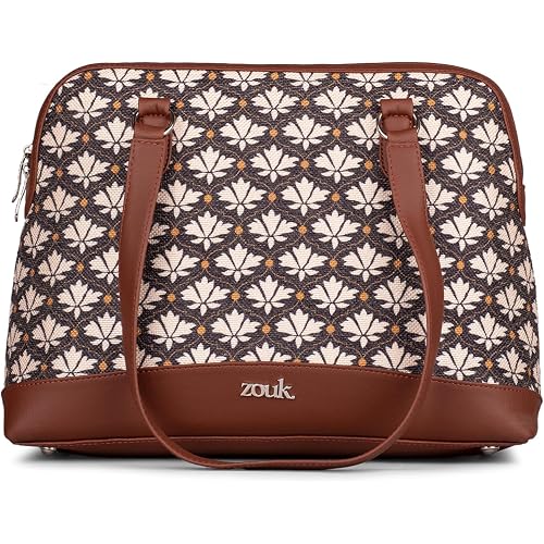 ZOUK Carry All Work Bag | Jute | Vegan Leather Handcrafted Women\'s Shoulder Bag with Double Handles