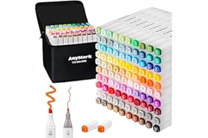 AnyMark Set di 100 Pennarelli ad Alcool, Doppia Punta Scalpello e Fine, Pennarelli Artistici a Base di Alcool per Disegno e Colorazione, Fusto Bianco