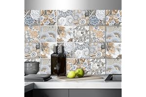 AREDE 32 Pz Adesivi per Piastrelle Bagno e Cucina 15 x 15 cm Autoadesivo Decorazione Adesivo murale in PVC Impermeabile Adesivi Parete mattonelle mosaico stile / T1016