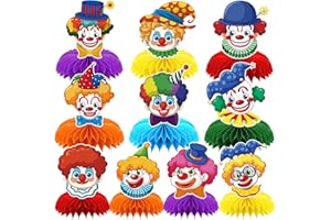 DTOFOOT Clown Tischdeko Karneval, 10er Set Wabenbälle Clown Deko für Zirkus Party, Faschingsdeko 15x15cm aus Papier in Rot, Gelb, Blau, Grün