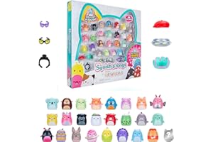 Squish-a-longs SQAL0035-25er Pack, enthält 25x 2,5 cm Mini-Squish mit 5X Accessoires, 1x Ring und 1x Collectors Guide (Welle 3, Stil 1)- Sammeln, Tauschen und Spielen