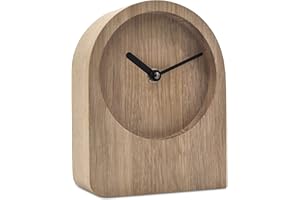 ‎NATUHR Natuhr Tischuhr Eiche Holzuhr - Dome - puristisch modern Massivholz (Eiche unbehandelt, Schwarze Zeiger - Funk Uhrwerk)
