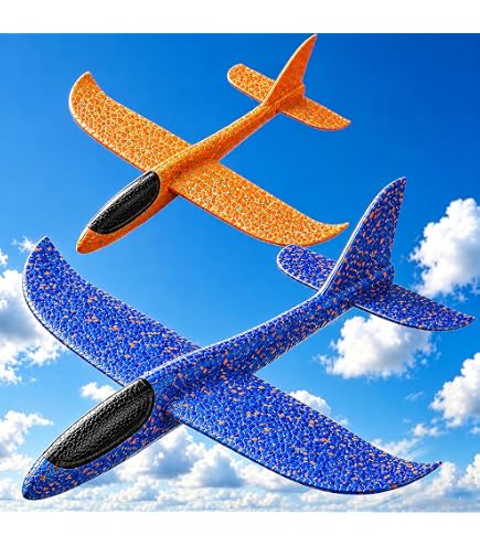 Hoiloie XXL - Lot de 2 avions en polystyrène - 44 cm - Avion en polystyrène - Pour enfants - Avec 2 modes de vol - Jouet pour enfants garçons et filles à partir de 3, 4, 5, 6, 7, 8, 9, 10 ans