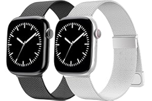 AMSKY 2 Pièce Magnétique Bracelets Compatible avec Bracelet Apple Watch 44mm 40mm 46mm 42mm 45mm 41mm 38mm 49mm, Metal Milanais avec 2 Aimant pour iWatch Serie 11 10 9 8 7 6 5 4, SE Ultra 3 2 1