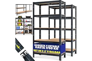 Monzana® 2X Estanterías Metálicas 180x90x40cm 1750 Kg Cargas Pesadas Almacenaje Garage Tableros MDF Taller