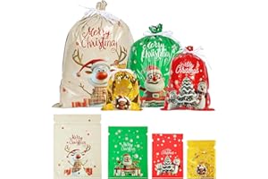 ONBAGLST Weihnachtsbeutel, große Geschenktüten weihnachten mit kordelzug, 24 Stück geschenkbeutel in groß, mittel und klein, Weihnachtsbeutel für Geschenke zu Geburtstagsfeiern und Feiertagen