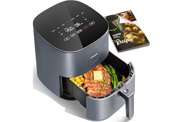 COSORI Air Fryer 5 QT (4.7 Litre) Black, 1500W Fast Cooking 9 Preset Menu, 30 Recipes Cookbook, Grill, Broil, Roast, Toast, Bake, Reheat, Defrost, Digital Touch Panel (CAF-L501)