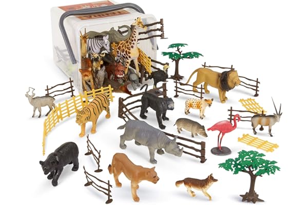 Terra by Battat - Le Monde de la Jungle - Figurines et Accessoires pour Animaux de la Jungle - Seau d'animaux 60 pièces pour Enfants - Jouet en Forme d'animal Sauvage - 3 Ans et +