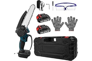 TALIFOCA 6 pollici Mini motosega elettrica con 2 batterie da 6000mAh e caricabatterie,Batteria per motosega manuale con serratura di sicurezza Batteria per motosega manuale per potatori tagliab
