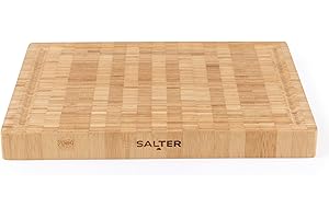 Salter Bamboo Chopping Board – Large Wooden Cutting Butchers Block, Thick Heavy Duty Board for Carving Meat, Juice Groove, Cheese Platter Charcuterie, Reversible, FSC®-Certified, 42cm