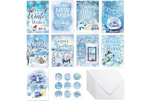 HOWAF 9 Carte de Voeux 2026 avec Enveloppes Autocollants, Carte de Voeux Bonne Année 2026 Happy New Year Focon de Neige Cartes noel Cadeau pour Deco Jour de l'An, Decoration Nouvel An 2026