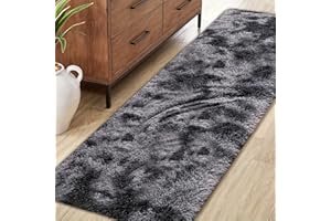 Jyswx Wohnzimmer Teppich Läufer – Waschbarer Rutschfester Fluffy Shaggy Teppich, Weicher Kuscheliger Teppich für Schlafzimmer, Kinderzimmer, Flur und Wohnzimmer, 50x300cm, Dunkelgrau Gefärbt