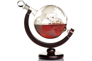 Kemstood Carafe whisky (850 ml) avec globe gravé pour liqueur, bourbon, vodka dans un coffret cadeau haut de gamme – Accessoires de bar pour homme – Pour tous les types de boissons alcoolisées
