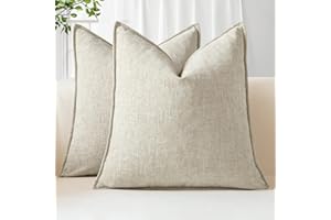 Sungeek Set of 2 Soft Chenille Cushion Covers 60x60cm Square Decorative Throw Pillow Covers with Stitched Edge Solid Dyed Pillow Cases Covers for Home Decor Couch Sofa Bed Living Room, Beige