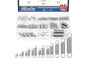 Glarks 96pcs Stainless Steel Extension Springs with Double Hook Sets 15 Sizes Small Spring Tension Spring Wire Assortment for Machinery Construction Industrial