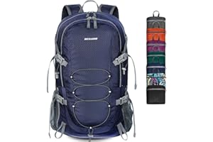 BECOJADDE Wanderrucksack Herren Damen 40L Ultraleichter Faltbarer Rucksack Wasserdichter Reiserucksack Trekkingrucksack mit Nassfach für Wandern, Reisen, Radfahren und Klettern, Marineblau