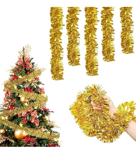 Yesier 25 FT ster klatergoud slingers met draad kerstboom partij decoratie feestelijke ornament, zilver, 2 Pack Yesier 25 FT ster klatergoud slingers met draad kerstboom partij decoratie feestelijke ornament, zilver, 2 Pack