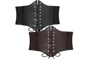 WERFORU 2 Pack Women Elastic Corset Belts Retro Wide Stretchy Tied Waspie Waist Belt