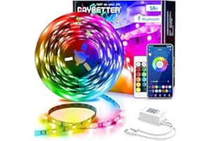 DAYBETTER LED Strip 15M, led band 5050 RGB LED Streifen Bluetooth App-Steuerung LED Lichterkette Musik-Sync mit Fernbedienung für Schlafzimmer, Küche, Wohnzimmer und TV