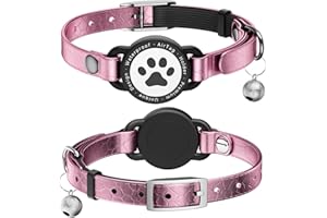 NOZLAID Leather Airtag Cat Collar - Waterproof Cat Collar AirTag Holder with Metal Buckle | Comfortable, Glossy Cats Tracker Collars with Bell for Girl Boy Cats, Kittens, and Puppies