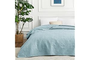 Love's cabin Tagesdecke 200x220 Spa Blau, Ultra Weiche Bett Quilt Leichte Mikrofaser Tagesdecken Bettüberwurf 200x220, Moderne Bedspread mit Münzmuster für alle Jahreszeiten (ohne Kissenbezug)