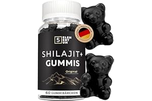 ‎5 ELEMENTUM Original Shilajit Gummies – 100% Natürlich, Vegan & Zuckerfrei – Mit 71% Fulvinsäure – Energie & Verträglichkeit – 60 Gummibärchen
