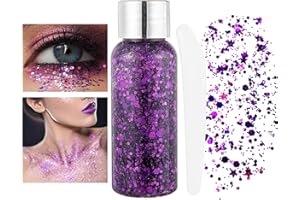 HTRUIYATY Glitter Body Gel Brillantini Make Up Glitter Liquidi Festival Glitter Makeup Sparkle Glitter per Viso Occhi Labbra Capelli Corpo Masquerade Halloween Party Viola