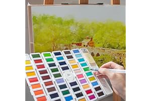 PENCILMARCH Set Di Acquarelli Professionali Di 58 Colori Con Mezze Pastiglie - Perfetto Per Artisti E Amatori - Scatola Acquerelli Professionali Pieghevole Con 2 Pennello Acqua Brush E 3 Spugne