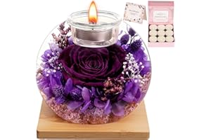 WEIZIWAN Eternal Preserved Real Rose, Glass Dome Gift Set with 18 Scented Candles (9 Vanilla,9 Rose), Mother's Day Valentine Christmas Birthday Gift for Women Mom Girlfriend Wife Home Decor (Dark Purple)