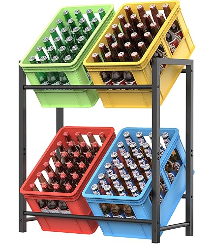 THYGIFTREE Getränkekistenregal 6 Kisten Mit 240 Kg Metall Sixpack-Halter Extrem Standfest Regal Getränkekisten Einfache Montage Getränkekistenständer Kistenregal Für Wein Bier (Schwarz