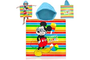 SRV Hub Accappatoio da spiaggia per bambini con Topolino,120 x 60 cm,asciugamano con cappuccio super morbido e asciugamano in cotone assorbente per bambini,essenziale per l'estate per bambini 3-6anni