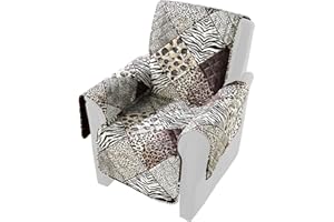 ‎VIVA DOMO Viva domo Wende-Sesselschoner, Sitzbezug mit Armlehnen, Sesselüberwurf, Polsterschutz, Schonbezug, 179x165 cm, warm und weich zur Schonung der Polster, Braun/Safari-Muster