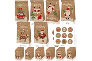 Notwoe® 24 Stück Geschenktüten Weihnachten,Personalisierte weihnachtstüten,Geschenktüten mit Weihnachtspinguin,Papiertüten Weihnachten für Geburtstagssüßigkeiten,Partys,Hochzeiten,Märkte. (Brown-B24)